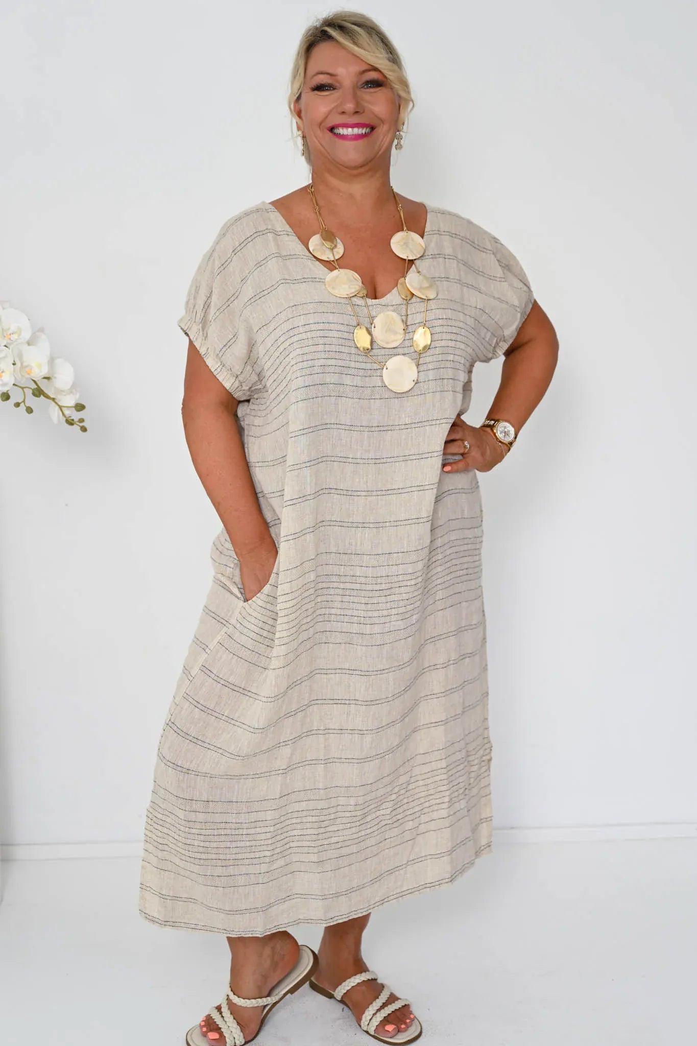 Donna Donna Donna Donna Enzo Long Dress - Beige 2257 Donna Donna Enzo Long Dress - Beige Splash Swimwear Dresses One size