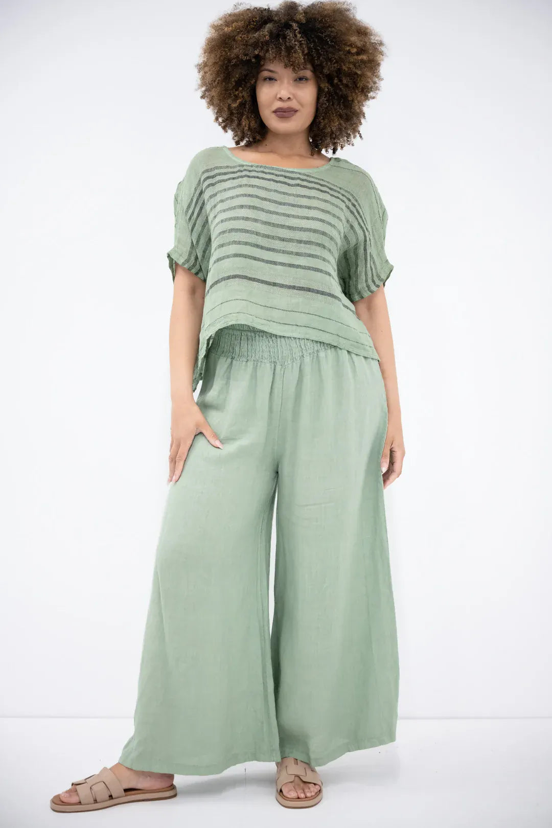 Donna Donna Donna Donna Linen Collot Pant - Greenbay Donna Donna Linen Collot Pant - Greenbay Splash Swimwear Pants O/S 5201GB