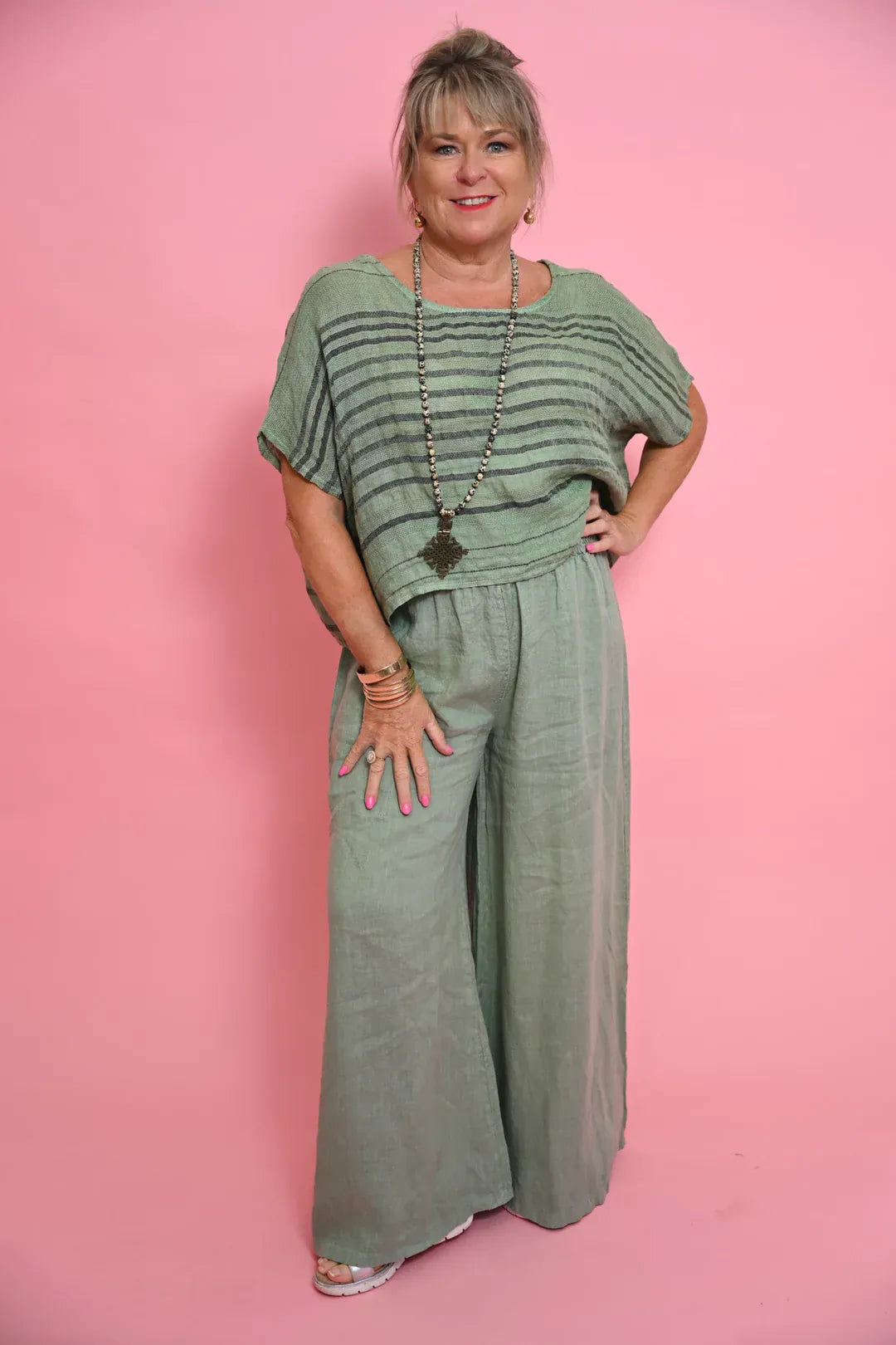Donna Donna Donna Donna Linen Collot Pant - Greenbay Donna Donna Linen Collot Pant - Greenbay Splash Swimwear Pants O/S 5201GB