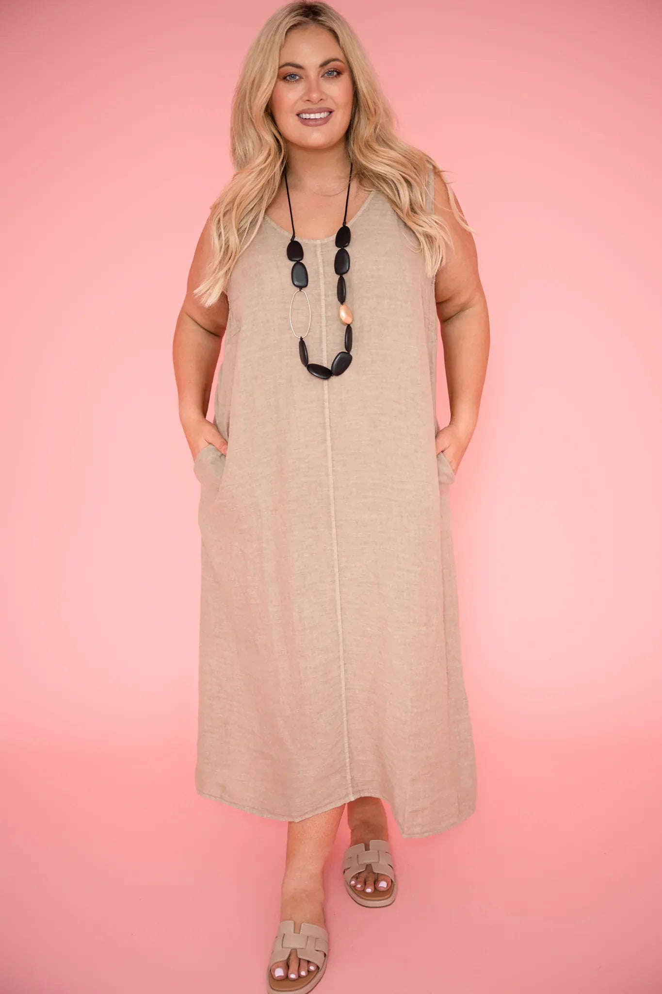 Donna Donna Donna Donna Marcellina Sleeveless Dress - Cashmere Marcellina Dress 12022 Cashmere | Donna Donna Splash Swimwear Dress