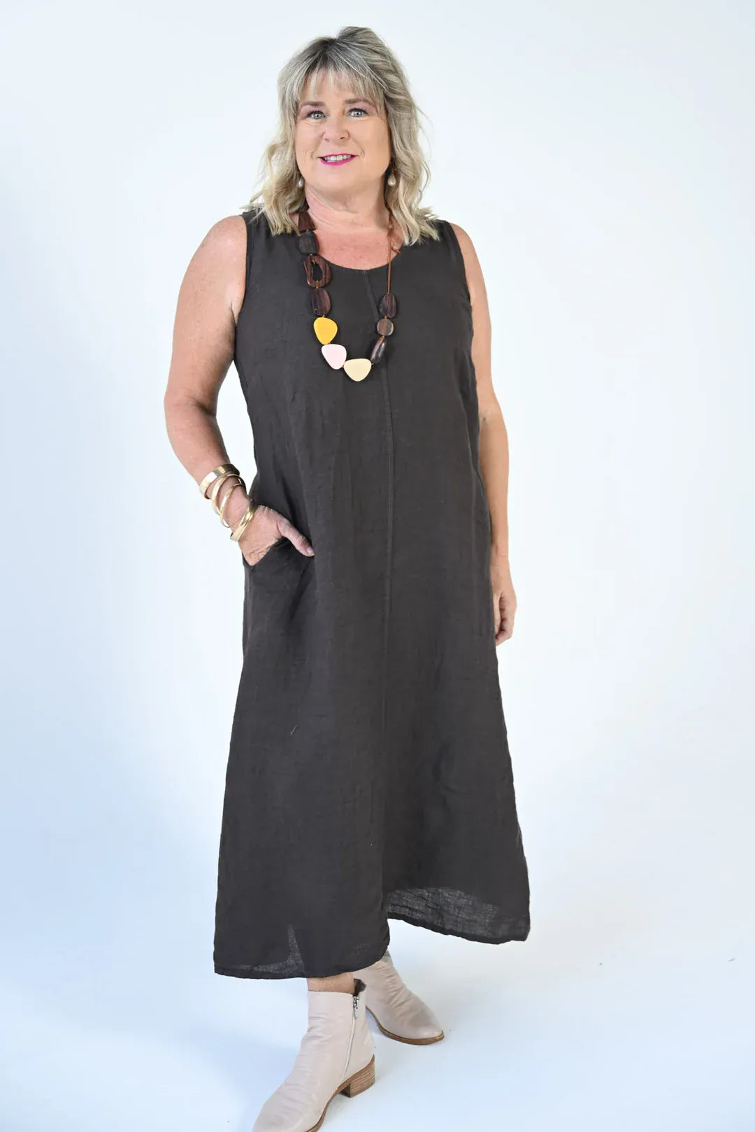 Donna Donna Donna Donna Marcellina Sleeveless Dress - Cocco Marcellina Dress 12022 Cashmere | Donna Donna Splash Swimwear Dress