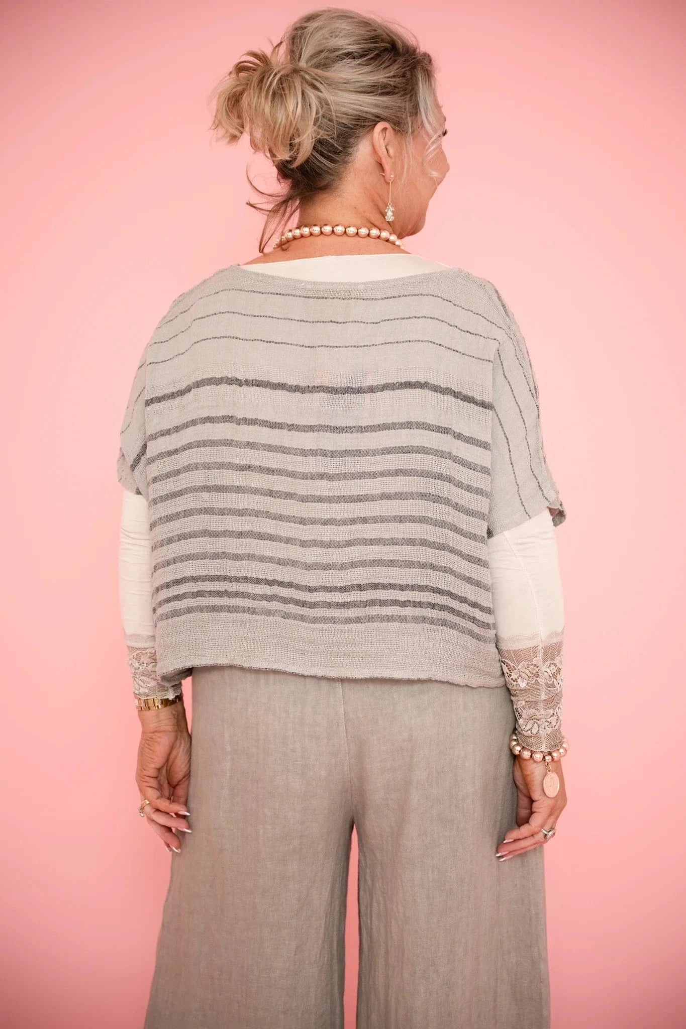 Donna Donna Tuscan Grey Stripe Top Donna Donna Tuscan Linen Top Splash Swimwear Tops