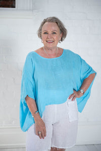 Donna Donna Tuscan Linen Top 2861 Donna Donna Tuscan Linen Top Splash Swimwear Tops Aqua / O/S 1000015623