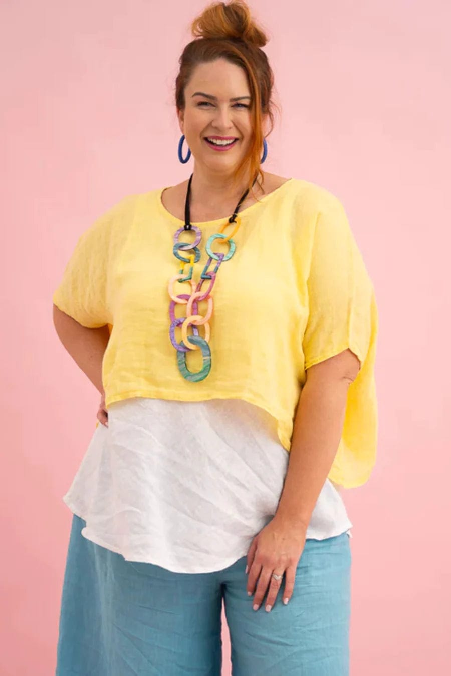 Donna Donna Tuscan Linen Top 2861 Donna Donna Tuscan Linen Top Splash Swimwear Tops Lemon / O/S 1000021225