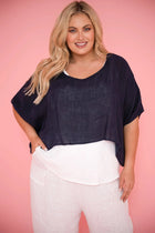 Donna Donna Tuscan Linen Top 2861 Donna Donna Tuscan Linen Top Splash Swimwear Tops Navy / O/S TUSTOPN