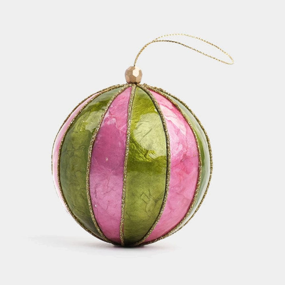 Florabelle Living Stripe Handpainted Capiz Bauble Green & Pink X260863 Stripe Handpainted Capiz Bauble Green & Pink Splash Swimwear Christmas Decoration 9339483304376