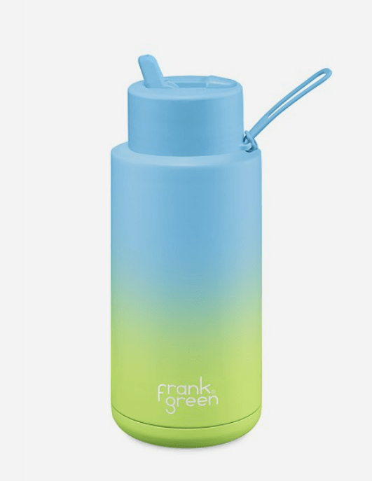 Frank Green Ceramic Reusable Bottle Gradient 1L - Sky Blue/ Pistachio Green Splash Swimwear 9357298016802