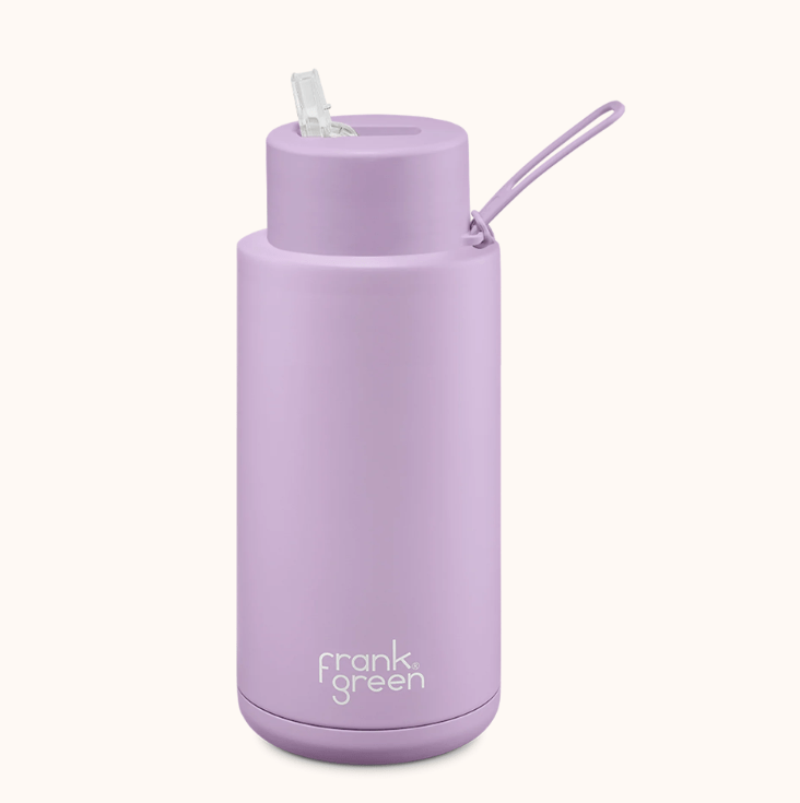 Frank Green Ultimate Ceramic Reusable Bottle with Straw 1L (34oz) Splash Swimwear Lilac Haze 9357298005318