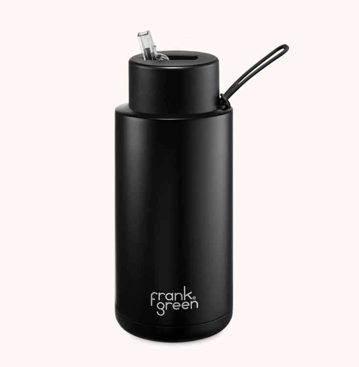 Frank Green Ultimate Ceramic Reusable Bottle with Straw 1L (34oz) Splash Swimwear Midnight 9357298005264