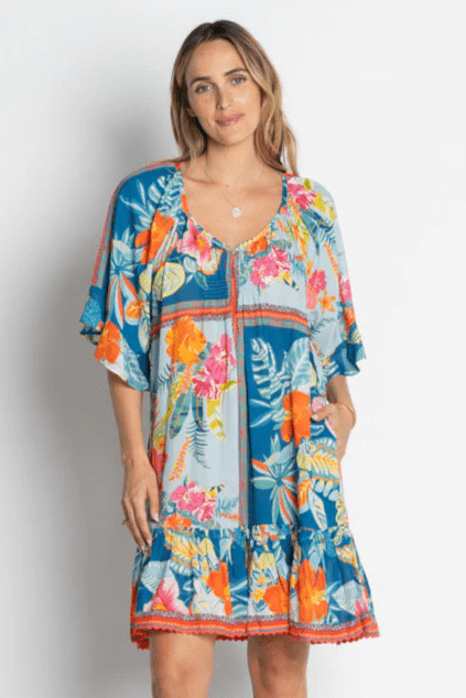 Function Design Lula Life Serilda Shirred Dress - Ocean Lula Life Serilda Shirred Dress - Ocean Splash Swimwear Clothing