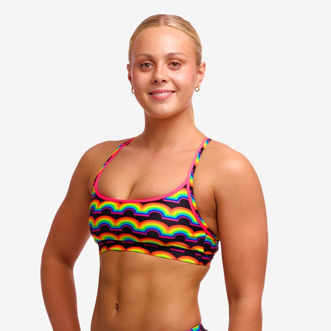Funkita Funkita Ladies Sports Top - Rainbowie Funkita Ladies Sports Top - Rainbowie Splash Swimwear Bikini Tops