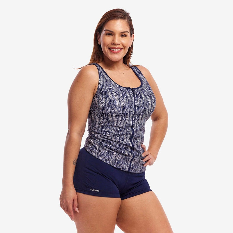 Funkita Ladies Zip Front Tankini - Pressure Palm Ladies Zip Front Tankini - Pressure Palm Splash Swimwear Tankini Tops