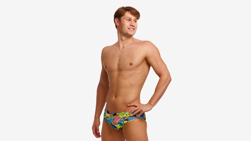 Funky Trunks Men's Classic Briefs - Smash Mouth Funky Trunks Mens Classic Trunks - Glow Rider Splash Swimwear Mens