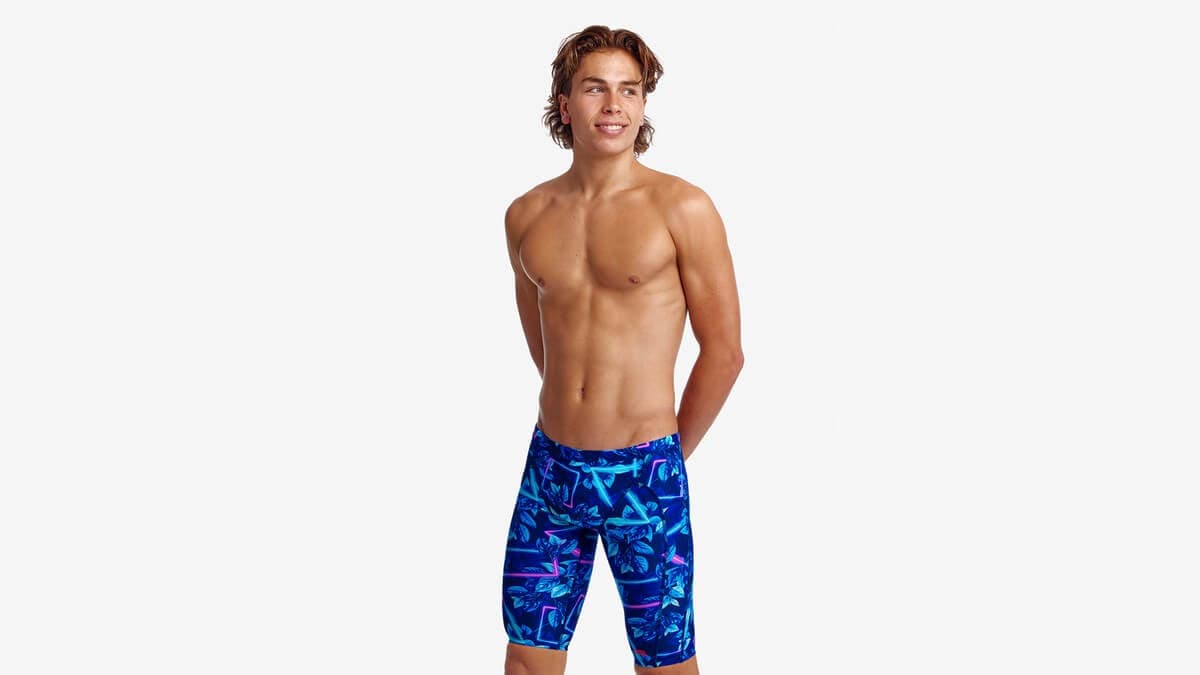 Funky Trunks Mens Training Jammers - Leaf Laser Funky Trunks Mens Classic Trunks - Glow Rider Splash Swimwear Mens