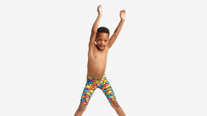 Funky Trunks Toddler Boys Miniman Jammers - Swimmasaurus Funky Trunks Mens Classic Trunks - Glow Rider Splash Swimwear