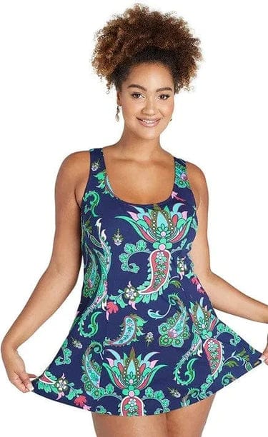 Paisley Pop Mastectomy Swim Dress - Genevieve Swimwear - Splash Swimwear  - Chlorine Resistant, Dresses, Genevieve Swimwear, mastectomy, Nov22, plus size, swim dresses, Womens, womens swim - Splash Swimwear 