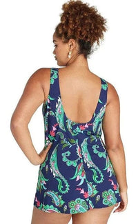 Paisley Pop Mastectomy Swim Dress - Genevieve Swimwear - Splash Swimwear  - Chlorine Resistant, Dresses, Genevieve Swimwear, mastectomy, Nov22, plus size, swim dresses, Womens, womens swim - Splash Swimwear 