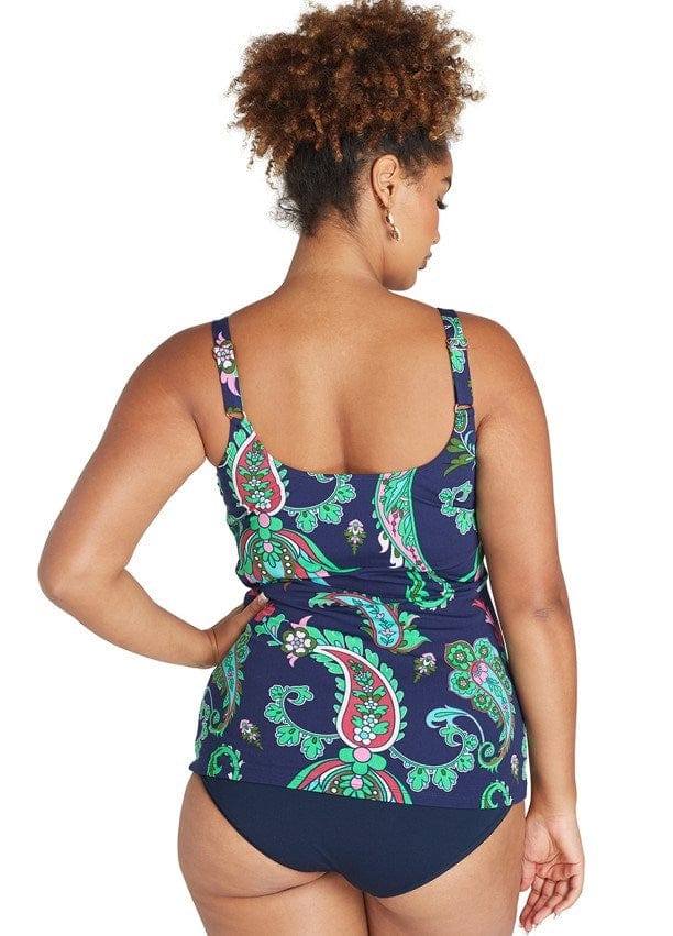 Genevieve Swimwear Paisley Pop Scoop Neck Mastectomy Tankini Splash Swimwear Bikini Bottoms