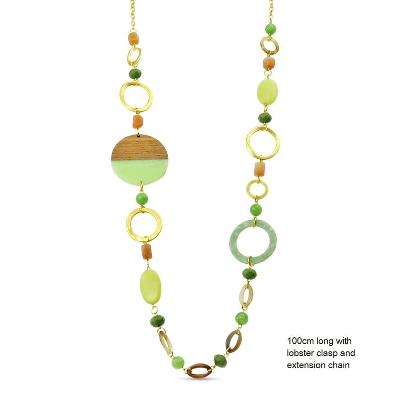 Glamarize NM324 Metal With Acrylic and mixed glass and natural bead stations - Matt Gold/ Forst Green