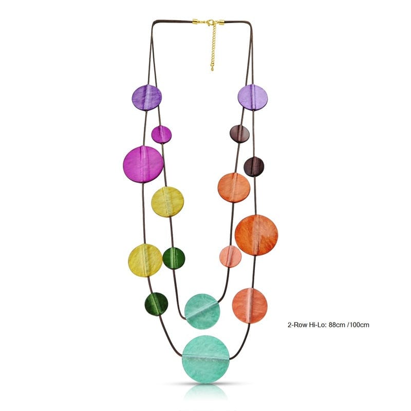 Glamarize NF76M Resin 2 Rows Round Pieces On Cords Necklace 104 cm - Multi