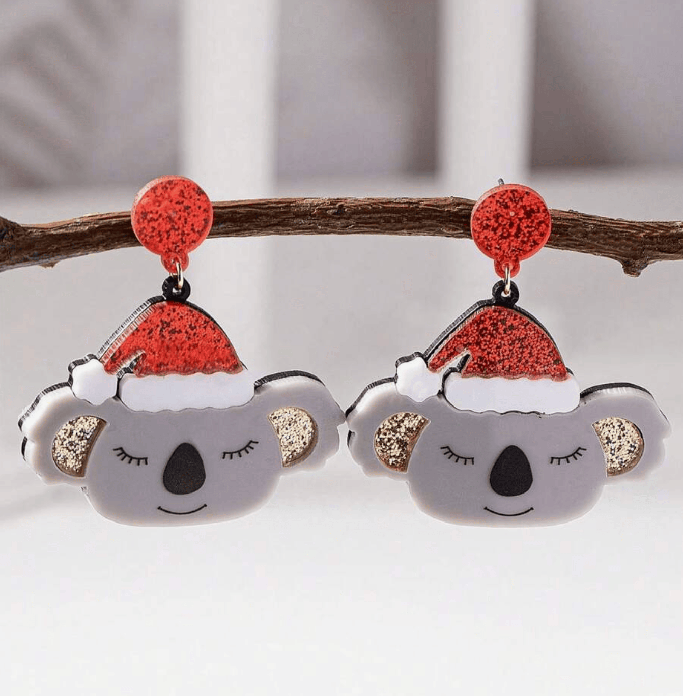 Glitterbugs Christmas Earrings Acrylic - Koalas Christmas Earrings Acrylic - Koalas Splash Swimwear Earrings 1000010695