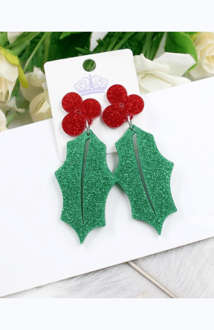 Glitterbugs Christmas Earrings - Holly Splash Swimwear Earrings 1000010775