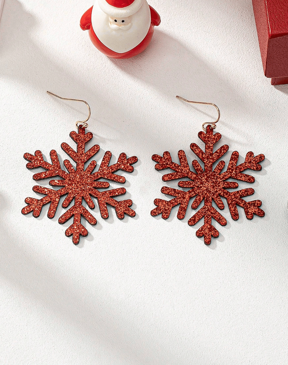 Glitterbugs Christmas Earrings PU Leather - Glitter Snowflake Christmas Earrings PU Leather - Glitter Snowflake Splash Swimwear Earrings Red 1000028344