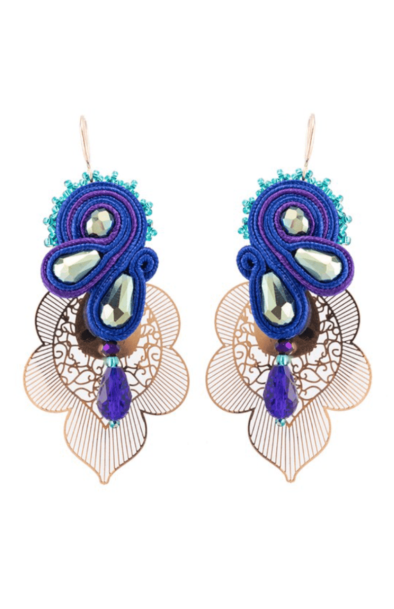 Glitterbugs Gold Flower Crystal Earrings Splash Swimwear Earrings Blue 1000012709