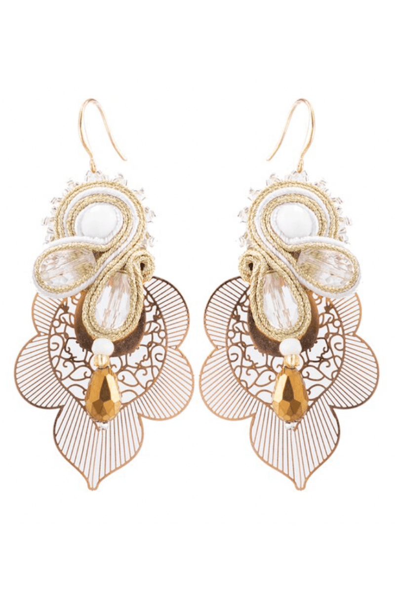 Glitterbugs Gold Flower Crystal Earrings Splash Swimwear Earrings White 1000012707