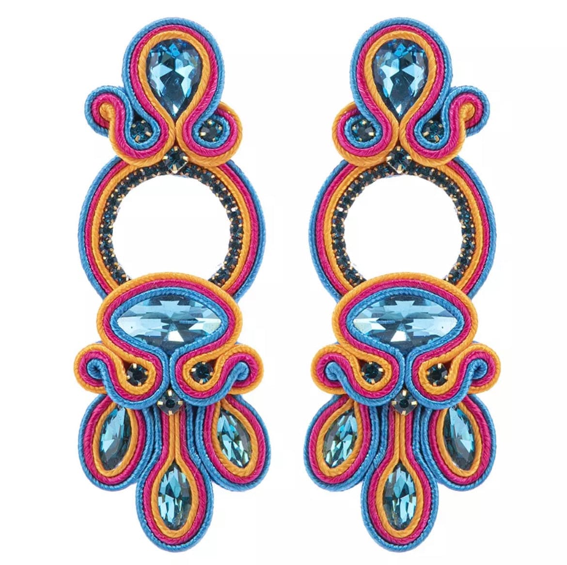 Glitterbugs Handmade Bohemian Soutache Earrings Splash Swimwear Earrings Aqua 1000011798