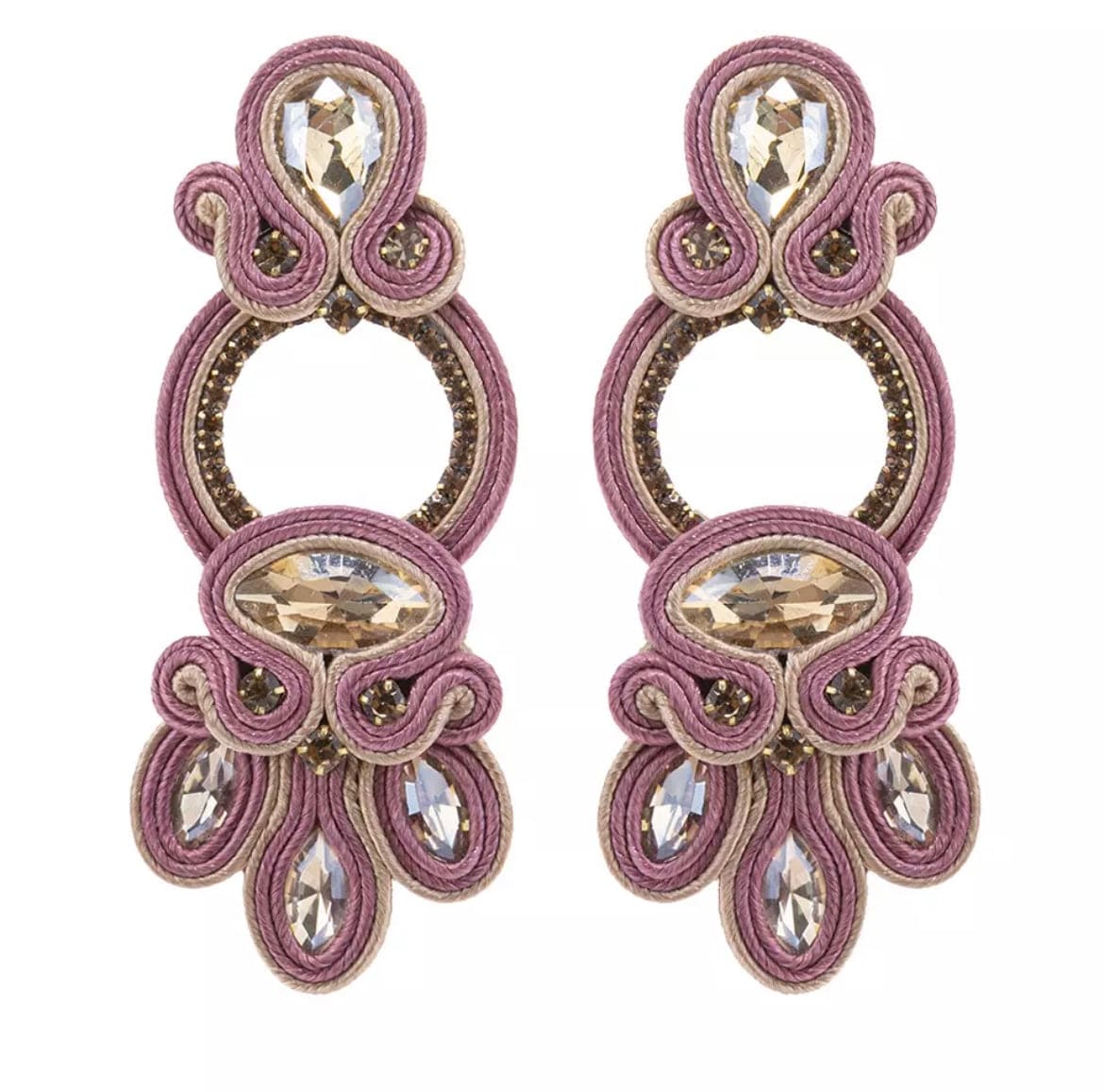 Glitterbugs Handmade Bohemian Soutache Earrings Splash Swimwear Earrings Dusty Rose 1000011797