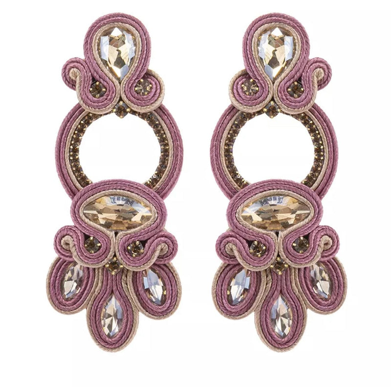 Glitterbugs Handmade Bohemian Soutache Earrings Splash Swimwear Earrings Dusty Rose 1000011797