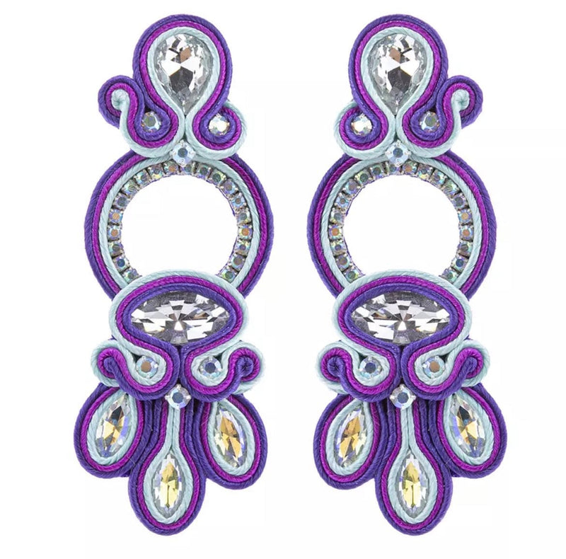 Glitterbugs Handmade Bohemian Soutache Earrings Splash Swimwear Earrings Purple 1000011796