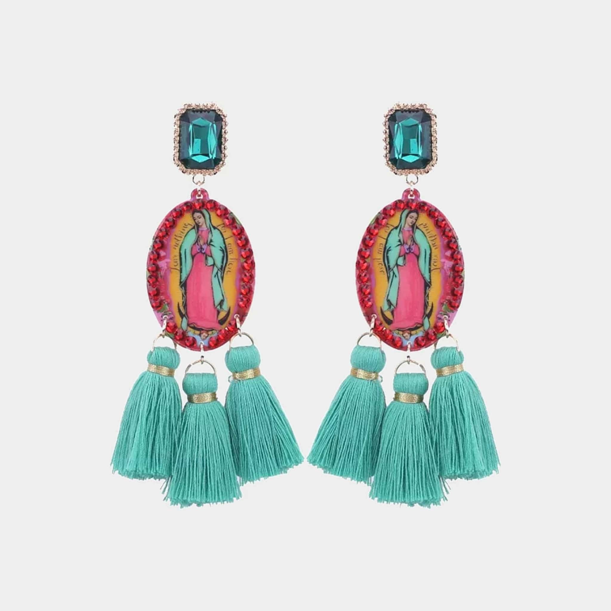 Glitterbugs Mother Mary Crystal Earrings Mother Mary Crystal Earrings Splash Swimwear Earrings