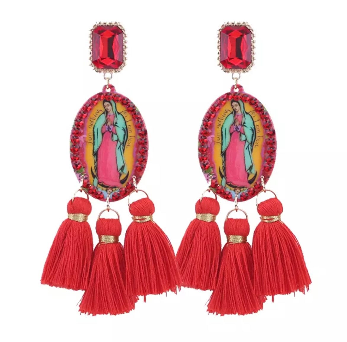 Glitterbugs Mother Mary Crystal Earrings Splash Swimwear Earrings Red 1000011681