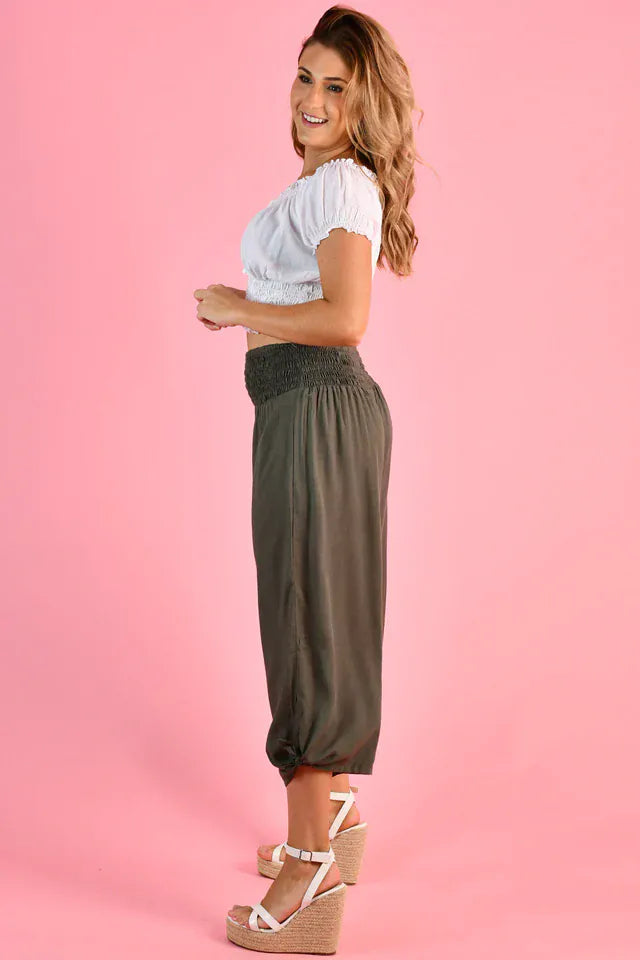 Go Girl Go Girl 3/4 Rouched Tie Pants - Grey/Olive Go Girl 3/4 Rouched Tie Pants - Grey/Olive Splash Swimwear