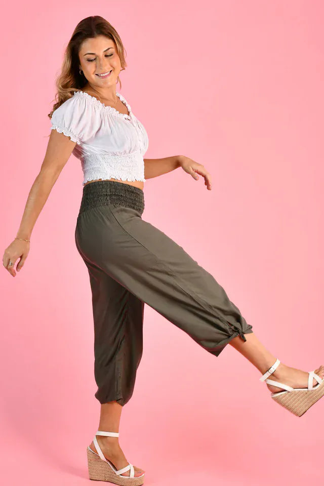 Go Girl Go Girl 3/4 Rouched Tie Pants - Grey/Olive Go Girl 3/4 Rouched Tie Pants - Grey/Olive Splash Swimwear