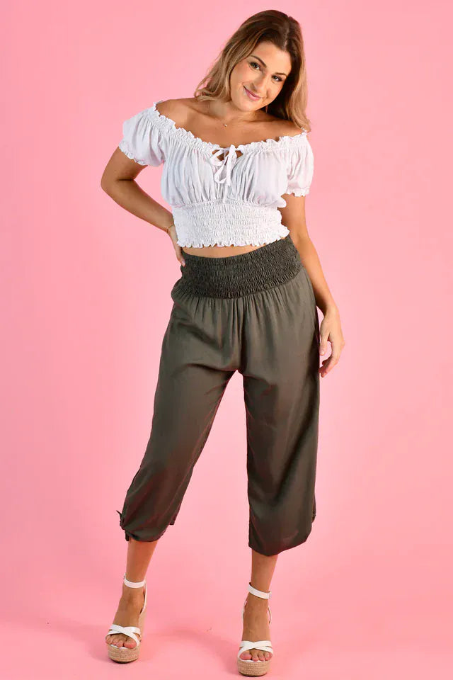 Go Girl Go Girl 3/4 Rouched Tie Pants - Grey/Olive Go Girl 3/4 Rouched Tie Pants - Grey/Olive Splash Swimwear