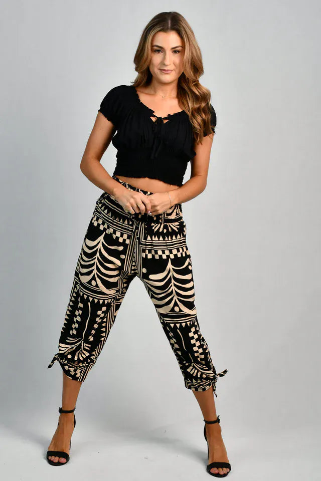 Go Girl Go Girl 3/4 Rouched Tie Pants - Tribal Artisan Black Go Girl 3/4 Rouched Tie Pants - Tribal Artisan Black Splash Swimwear Pants