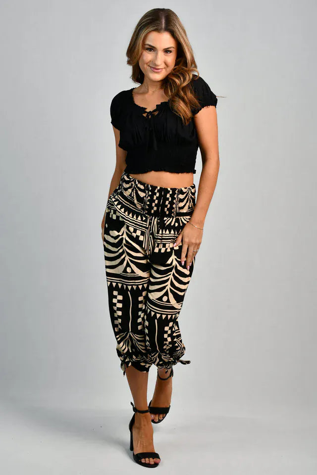 Go Girl Go Girl 3/4 Rouched Tie Pants - Tribal Artisan Black Go Girl 3/4 Rouched Tie Pants - Tribal Artisan Black Splash Swimwear Pants