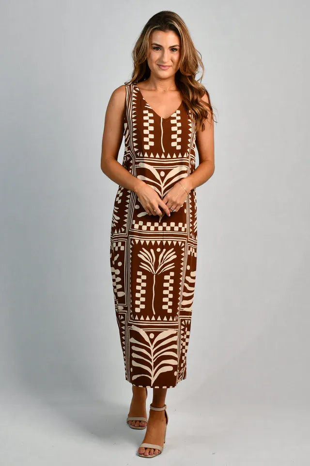 Go Girl Go Girl Cassie Maxi Dress - Tribal Artisan Brown Go Girl Cassie Maxi Dress - Tribal Artisan Brown Splash Swimwear Dresses
