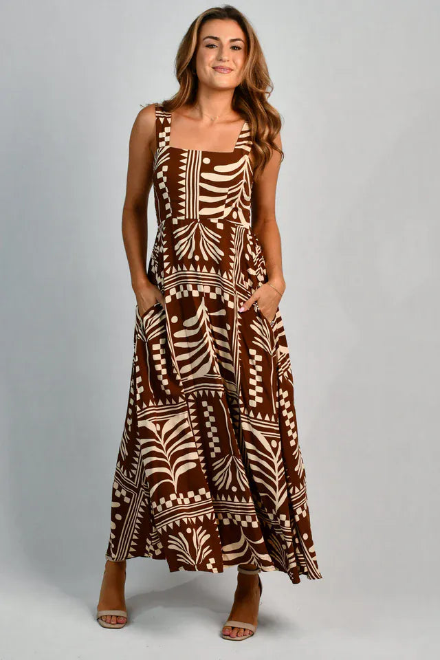 Go Girl Go Girl Emily Maxi Dress - Tribal Artisan Brown Go Girl Emily Maxi Dress - Tribal Artisan Brown Splash Swimwear Dresses