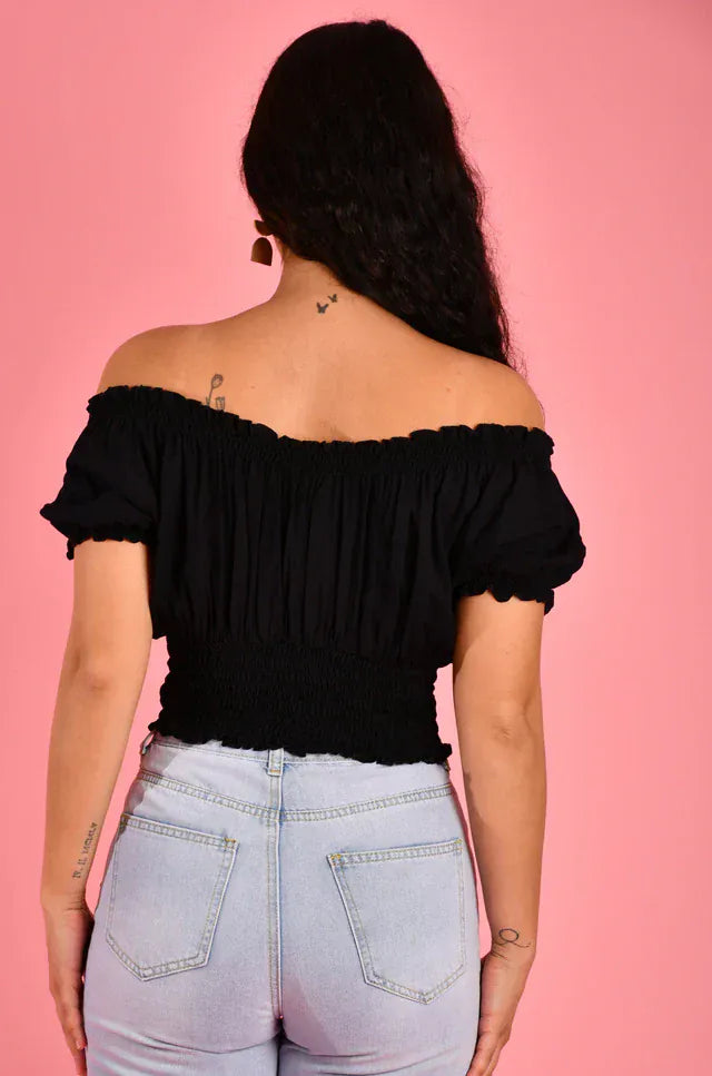 Go Girl Go Girl Peasant Top With Rouched Hem - Black Go Girl Peasant Top With Rouched Hem - Black Splash Swimwear