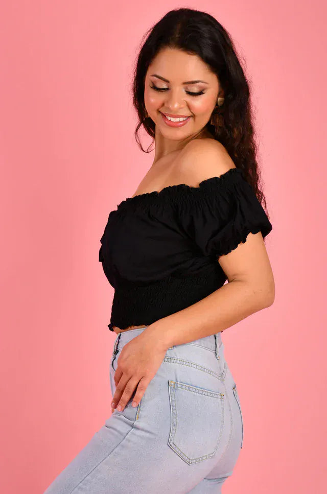 Go Girl Go Girl Peasant Top With Rouched Hem - Black Go Girl Peasant Top With Rouched Hem - Black Splash Swimwear