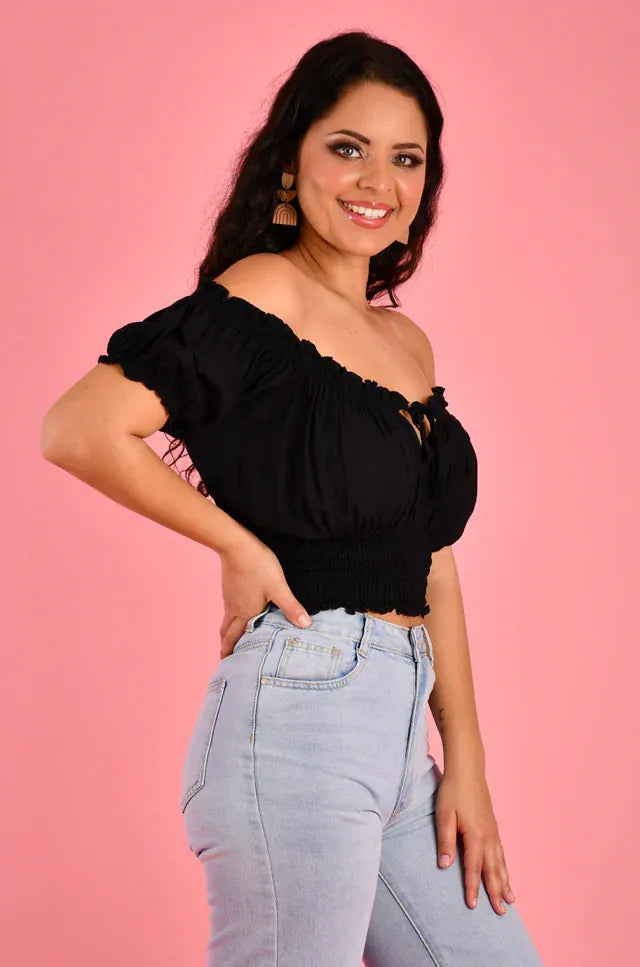 Go Girl Go Girl Peasant Top With Rouched Hem - Black Go Girl Peasant Top With Rouched Hem - Black Splash Swimwear