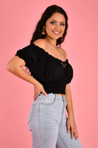 Go Girl Go Girl Peasant Top With Rouched Hem - Black Go Girl Peasant Top With Rouched Hem - Black Splash Swimwear