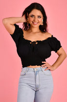Go Girl Go Girl Peasant Top With Rouched Hem - Black Go Girl Peasant Top With Rouched Hem - Black Splash Swimwear