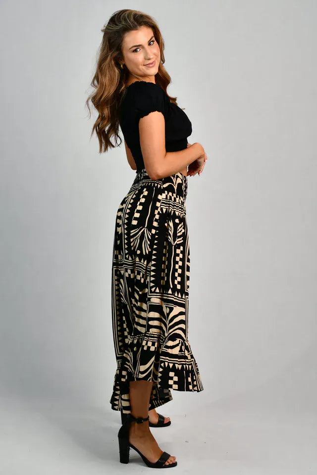 Go Girl Go Girl Rouched Midi Skirt - Tribal Artisan Black VGLK050 Go Girl Rouched Midi Skirt - Tribal Artisan Black Splash Swimwear Skirts One Size (8-14)