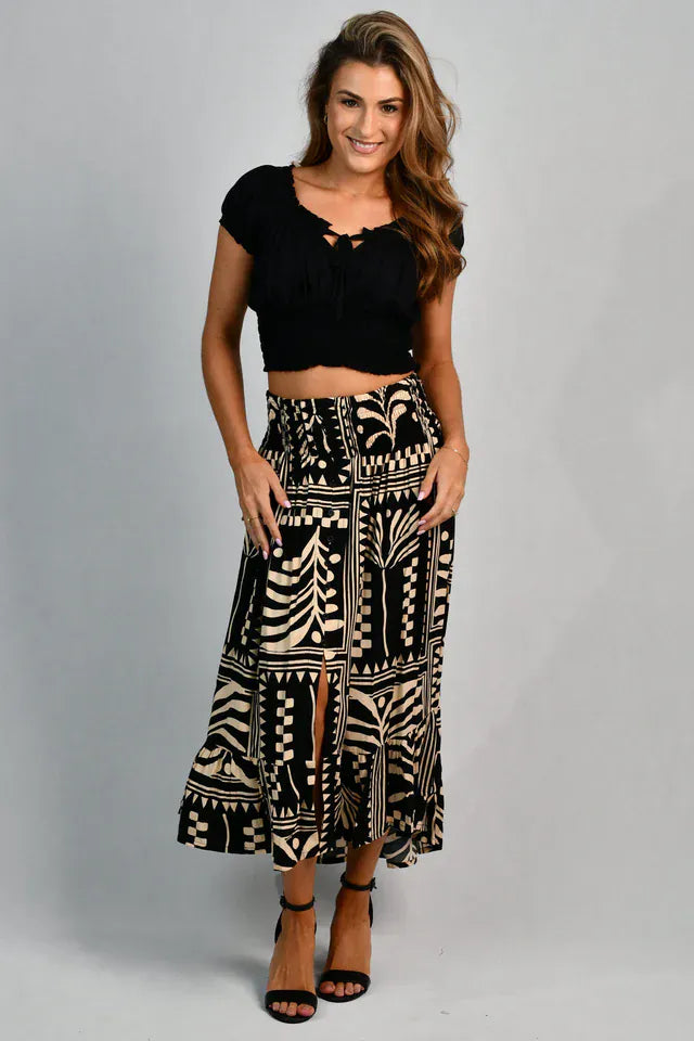 Go Girl Go Girl Rouched Midi Skirt - Tribal Artisan Black VGLK050 Go Girl Rouched Midi Skirt - Tribal Artisan Black Splash Swimwear Skirts One Size (8-14)
