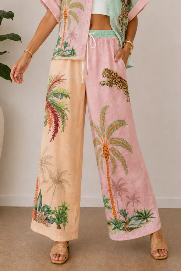 Go Girl La Sofia Portofino Wide Leg Pant - Safari Palm Go Girl 3/4 Rouched Tie Pants - Grey/Olive Splash Swimwear Womens Pants